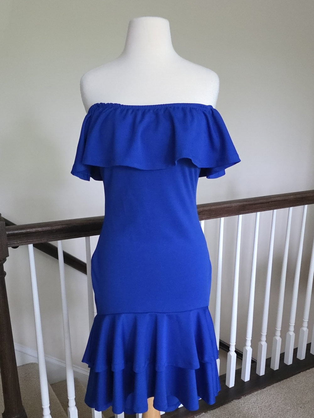 Off-Shoulder Royal Blue Ruffle Dress